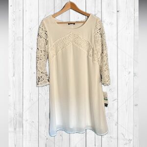 Sequin Hearts White Chiffon Lace Flare Sleeve Dress